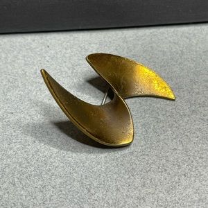 Hogan Bolas Brass Modernist Space Age Lines & Curves Brooch Pin Vintage